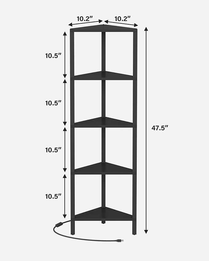 TUTOTAK Corner Shelf with LED Light, 5-Tier Corner Bookshelf - Image 2