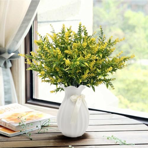 CATTREE Artificial Lavender for Decoration, Fake Flowers Flocked Plants Plastic Faux Flower Bundles Outdoor Indoor Wedding Bouquet Kitchen Table Centerpieces Arrangements DIY Decor - Yellow 8 Pack - Image 6