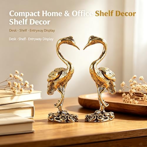 2‑Pack Brass Crane Figurines, 2.08" Mini Vintage Metal Red‑Crowned Crane Statue with Cloud Base, Oriental Style Small Bird Sculpture Ornament for Home Shelf Desk Decor, Collectible Gift - Image 5