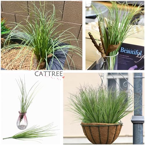 CATTREE Artificial Wheat Grass Shrubs, Fake Plants Faux Greenery Plastic Bushes Tall Stems for Outdoor Indoor Wedding Christmas Decor Office Yard Table Arrangements Planter Filler Decoration 8 Pack - Image 3
