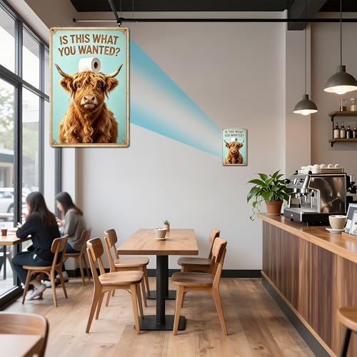 Vintage Funny Highland Cow with Toilet Roll Graphic,Durable Rustproof Aluminum Sign, Country Style Wall Ornament for Lavatory Cabin, Whimsical Bathroom Decor Gift Plaque 8x12 Inch - Image 3