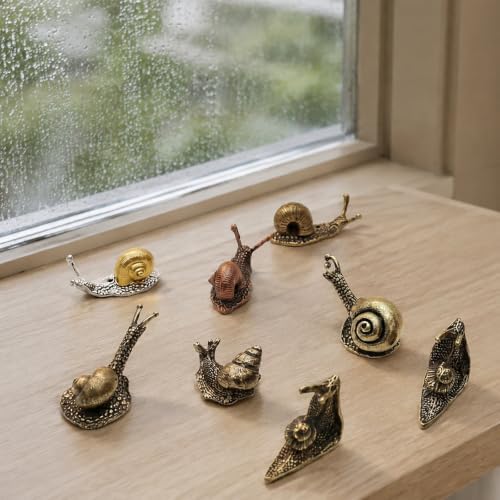 8pcs Brass & Alloy Snail Statue mini Ornaments Retro、Antique Whimsical Cottagecore Decor, Brass Decor for Living Room、Desk and Bookshelf Figurines, Outdoor Garden Landscaping - Image 5