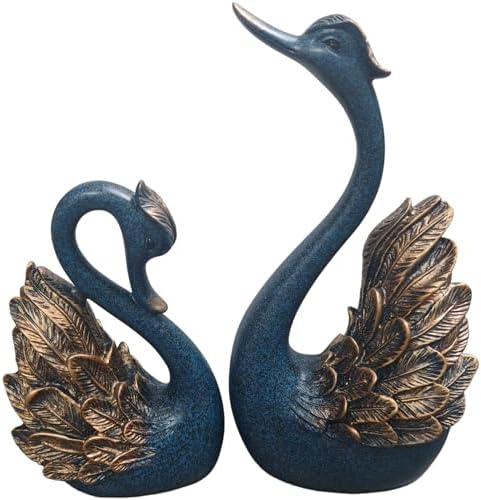 2pcs Swan Statues Couple's Home Decorations for Living Room Decor and Accessories, Sculptures Home Decor for Coffee Table, Book Shelf Decor Accents (Blue) by CECKQUE