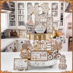 Shellwei 20 Pcs Fall Tiered Tray Decor Set, Neutral Autumn Pumpkin Sign - Image 5
