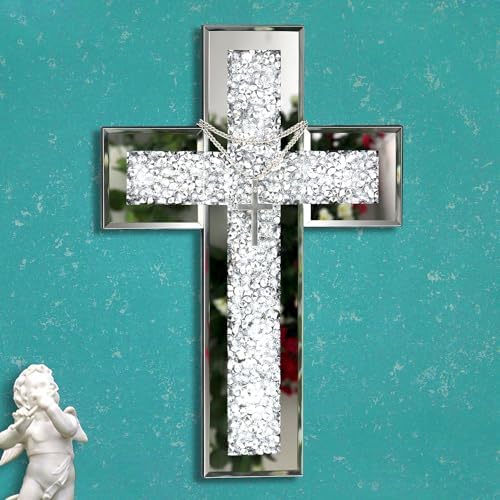 GIMORRTO Cross Wall and Table Decor, Glass Mirrored Surface, Modern Style, Religious Theme, Silver, 15 x 5 Inches, Indoor (15") by GIMORRTO