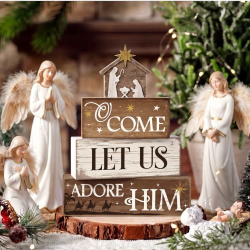 4 Pcs Christmas Table Decorations, Wooden Nativity Decor Indoor - Image 2