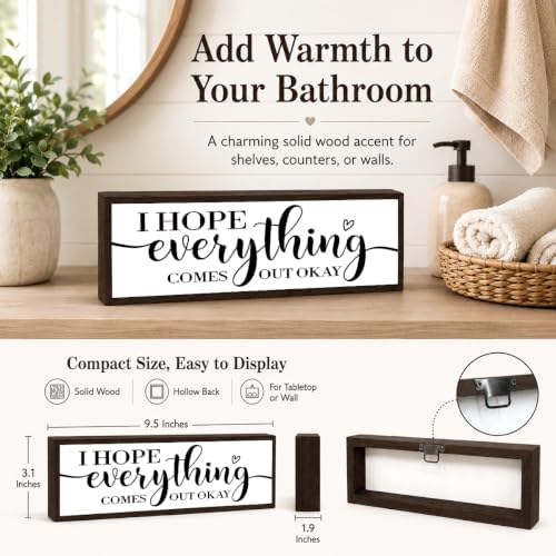 Bathroom Wood Decor Sign, Funny Farmhouse Bathroom Wall Decor, Inspirational Bathrooms Wooden Sign, Rustic Solid Wood Bathrooms Wall Signs, Decorative Gift for Home Restroom 9.5x3.1 Inches - Image 4