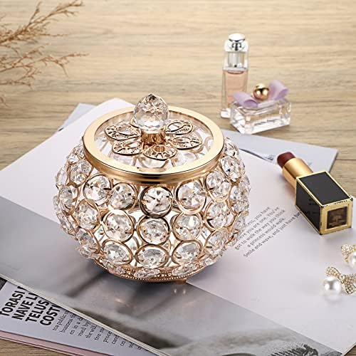 Hipiwe Crystal Jewelry Box with Glass Lid Small Gold Trinket Organizer - Image 2