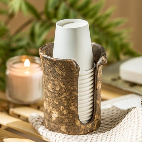 Ceramic Bathroom Cup Dispenser, 3 Oz Mouthwash Cup Dispenser, Brown by YHOSSEUN