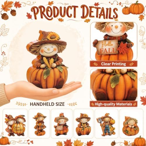 Vicenpal 6 Pcs Fall Thanksgiving Decoration Wooden Scarecrow Pumpkin Decor - Image 3