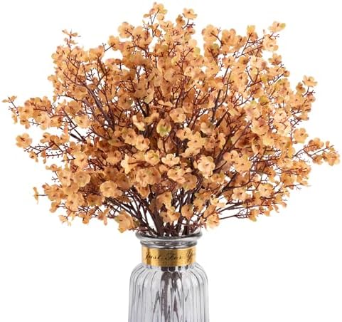 8Pcs Artificial Fall Flowers Real Touch Babys Breath Fake Brown Flowers by HIAGROW