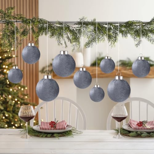 Velvet Christmas Ball Ornaments - 30pcs Flocked Christmas Ornaments Set Shatterproof Classic Hanging Xmas Tree Decorations with Rope for Wreath Holiday Home Decor (Grey) - Image 6