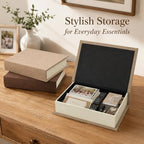 DECOR4SEASON Modern Linen and Wood Decorative Faux Book Boxes Set of 3, 12" - Image 5