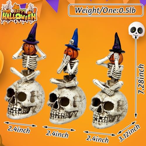 Halloween Skeleton Statue Set of 3, See Speak Hear No Evil Figurines - Image 4