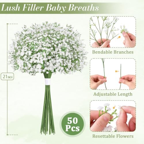 50 Baby Breath Flowers Artificial Bulk, 21" Babys Breath Artificial Flowers - Image 3