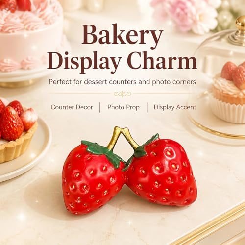 Strawberry Decor Figurine, Double Strawberry Sculpture Home Decor, Red Fruit Decorative Ornament for Kitchen Living Room Coffee Table Shelf Aesthetic Room Decor Unique Gift - Image 6