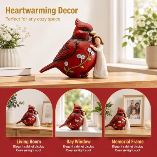 TOHLUCS Cardinal Bird Figurine with Angel, 5in Hand-Painted Resin - Image 4