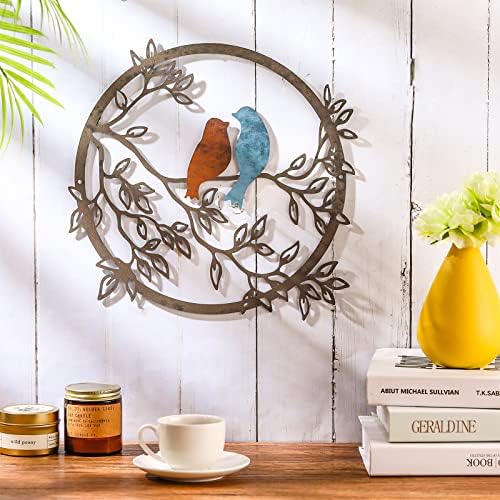 Ferraycle Metal Wall Art Bird on Tree Branch Silhouette Bird Hanging Ornament Porch Wall Decor for Living Room Outdoor Garden Bedroom Office Housewarming Party Decoration(Vivid Color) - Image 3
