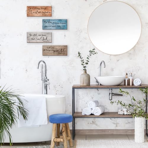 ZONWUTHY 4 Pieces Bible Verses Wall Decor Rustic Wooden Christian Signs Farmhouse Religious Decor for Home Motivational Prayer Wall Art for Living Room Office Bedroom Bathroom(Farmhouse,10x4) - Image 3