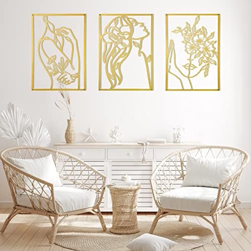 AGIOTA 3 Pcs Gold Metal Wall Decor, Minimalist Floral Women Line Drawing Wall Art, Elegant Abstract Lady Silhouette Metal Wall Hanging for Home Bedroom Living Room - Image 5