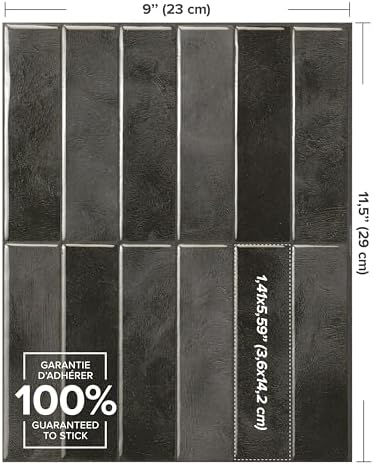 Smart Tiles Peel and Stick backsplash, Stacked Graphite Black, 11.43"x9" - Image 4