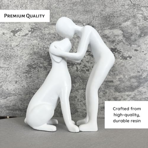 Dog Owner Sculpture 8x6 inch, White Resin Dogs Statue, Loss of Dog Sympathy, Home Office Desk Shelf Decor Accent, Cute Pet Gift for Puppy Moms (White) - Image 3