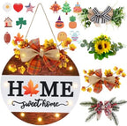 HOMCDALY Interchangeable Welcome Sign for Front Door with 4 Seasonal Wreaths, Door Wreaths for Front Door with 12 LED Lights, Farmhouse Rustic Welcome Door Hanger Wall Sign, Porch Decorations(White) by HOME