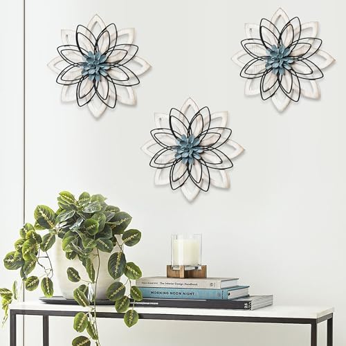 Wood Flower Wall Decor,Rustic Farmhouse Wall Art for Livng Room 13 inch - Image 2