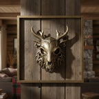 JJALIGHTS Exquisite Resin Animal Head Wall Sculpture (Gift Metal Frame) - Imitation Copper Vintage Decor for Living Room, Bedroom & Office | Decorative Wall Hanging Art (Wendigo) - Image 2
