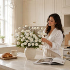 24Pcs White Faux Silk Mums Artificial Flowers Bulk with Eucalyptus Stems - Image 7