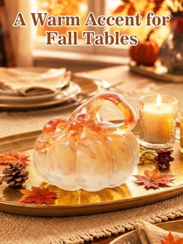 Cosweet 3.5" Handmade Blown Glass Pumpkin for Home Table Mantel Fall Decor - Image 2