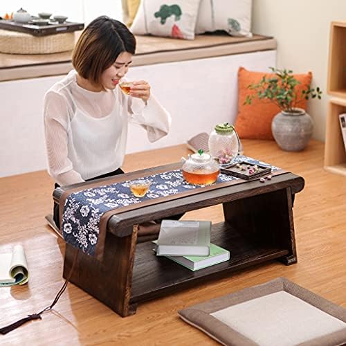 End Table, Coffee with Storage Shelf, 2-Tier Retro Japanese Tea - Image 3