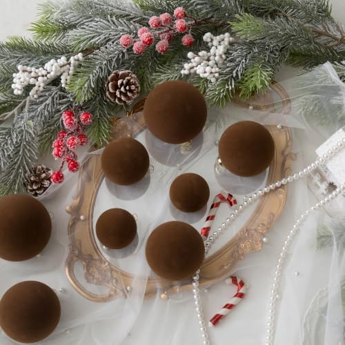 46Pcs Velvet Christmas Ball Ornaments Set - Flocked Shatterproof Christmas Tree Decorations Classic Hanging Ornaments with Rope for Xmas Wreath Holiday Home Decor (Multi-Size, Brown) - Image 3