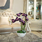 Large Silk Potted Orchid Arrangement in Oval Ribbed Ceramic Pot Dark Purple - Image 4