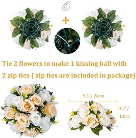 Flower Balls Table Rose Centerpieces: 2 Pcs Fake Flowers Champagne White - Image 4