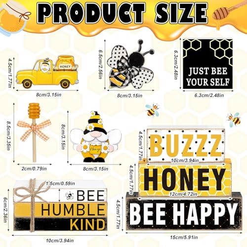 11 Pcs Bee Table Decorations Bee Tiered Tray Decorations Set Gnome Stack Signs Honey Farmhouse Rustic Wooden Table Centerpieces for Home Party - Image 4
