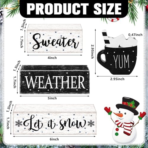 Marsui 4 Pcs Winter Table Decorations Wooden Let It Snow Tiered Tray Decor - Image 3