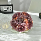 Silk Roses in Glass Vase with LED, Low Centerpiece for Table, Plum Purple - Image 3