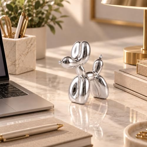 Silver Balloon Dog - Animal & Modern Sculpture Decor for Bedroom, Office & Preppy Room - Image 2