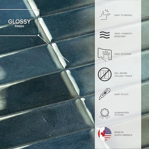Smart Tiles Peel and Stick backsplash, Stacked Petrol Blue, 11.43"x9" - Image 6