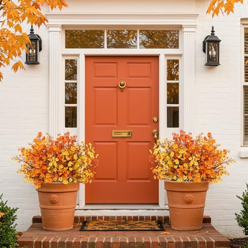 8Pcs Artificial Fall Flowers Real Touch Flowers Decorations,Orange Yellow - Image 3