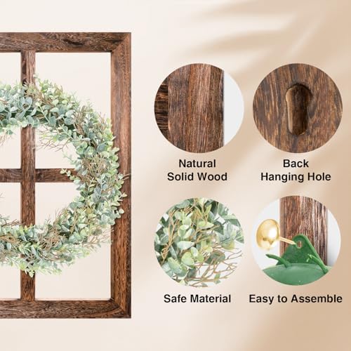 WAKOSAN Rustic Wood Window Frame Wall Decor with Wreath & Arrows - Image 4