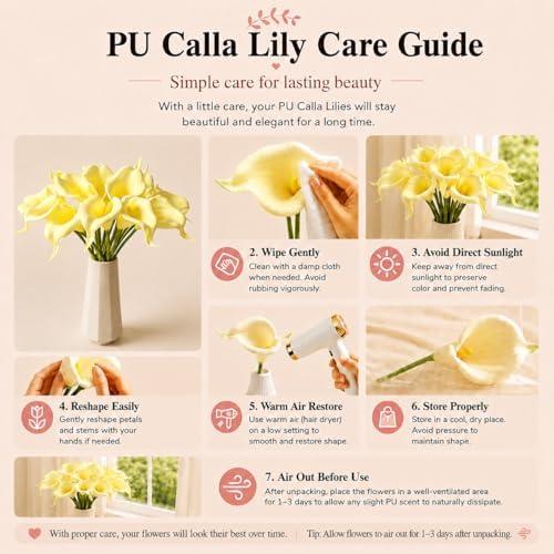 Mandy's 20pcs Light Yellow Calla Lily Artificial Flowers - Image 6