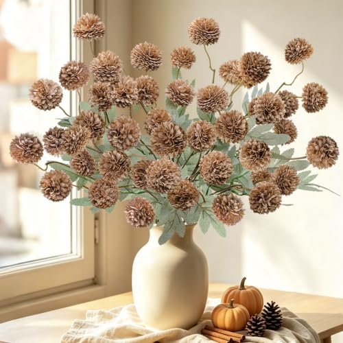 INQCMY 12 Pcs Brown Faux Flowers for Vase 20 Inch Artificial Mums Indoor by INQCMYPlantRack