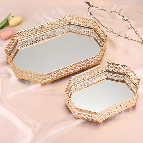 Hipiwe Gold Glass Perfume Tray for Dresser Bathroom Makeup Vanity Trays - Image 7