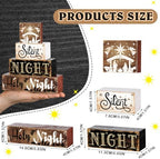 Moucuny 4 Pcs Christmas Wooden Signs Holy Night Farmhouse Table Decor - Image 2