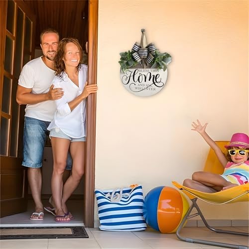 Welcome Sign for Front Door, Rustic Round Wood Wreaths Wall Hanging Outdoor Decor, Porch Fence Decorations Hanging Gift for Home Outdoor for Spring Summer Fall All Seasons Holiday, Bless This Home - Image 5