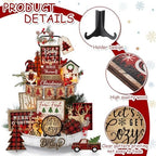 Shellwei 24 Pcs Christmas Tiered Tray Decor, Wood Rustic Buffalo Plaid - Image 5