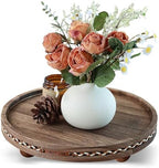 Round Wooden Decorative Tray Coffee Table Tray Home Decor 11.8"Strip Rustic by Unknown