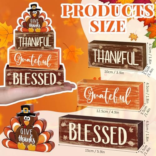 4 Pcs Thanksgiving Decor for Home Thankful Turkey Table Centerpiece Signs - Image 2